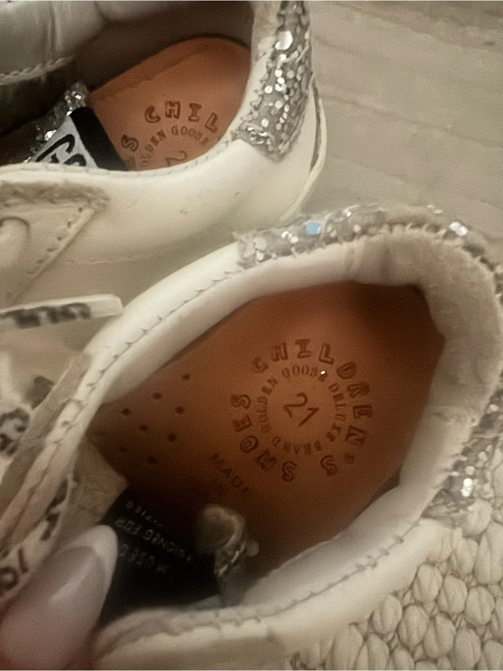 Golden Goose Kids White Sneakers with Silver Glitter Star and Toe